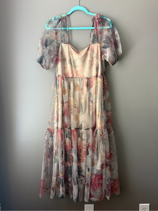 H&M Dresses & Skirts - H&M Sheer Floral Tiered Midi Dress in Blush, Pink, Blue and Yellow size small